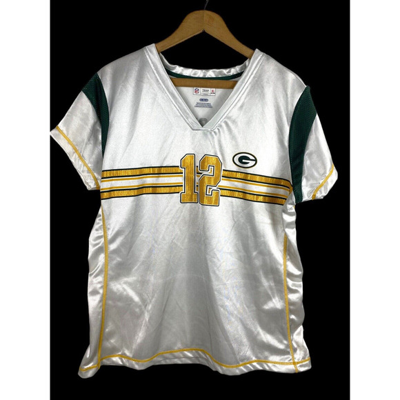 Green Bay Packers Jersey Shirt XL Womens Aaron Rodgers #12 V Neck White #12 NFL - Picture 1 of 7